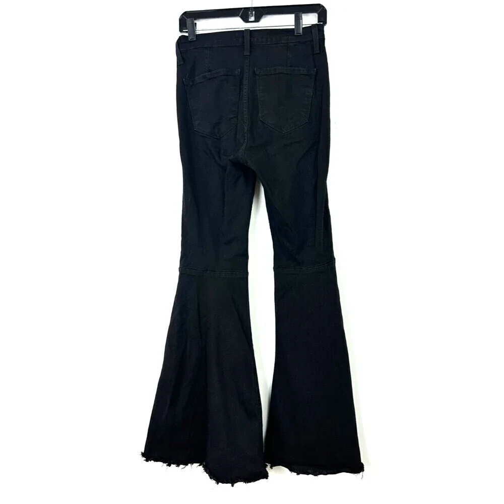 Judy Blue Jeans Womens Sz 7 Black Super Flare High Rise Dark Wash Raw Hem 1083U4